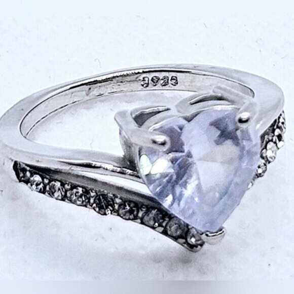 Sterling Silver 925 CZ Heart-Shaped Wedding Anniversary / Engagement - Picture 7 of 9